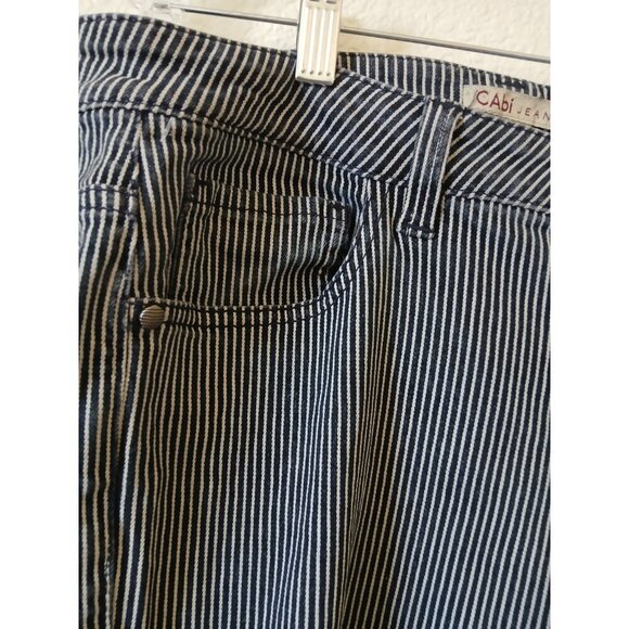 CABI JEANS Navy + White Johnny Railroad Striped Crop Length Women's Jeans 12 - Picture 4 of 16